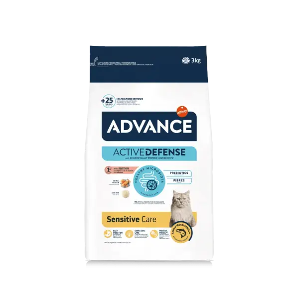 Advance Cat Adult Sensitive - Суха храна за котки с чувствително храносмилане, със сьомга и ориз - 3 кг