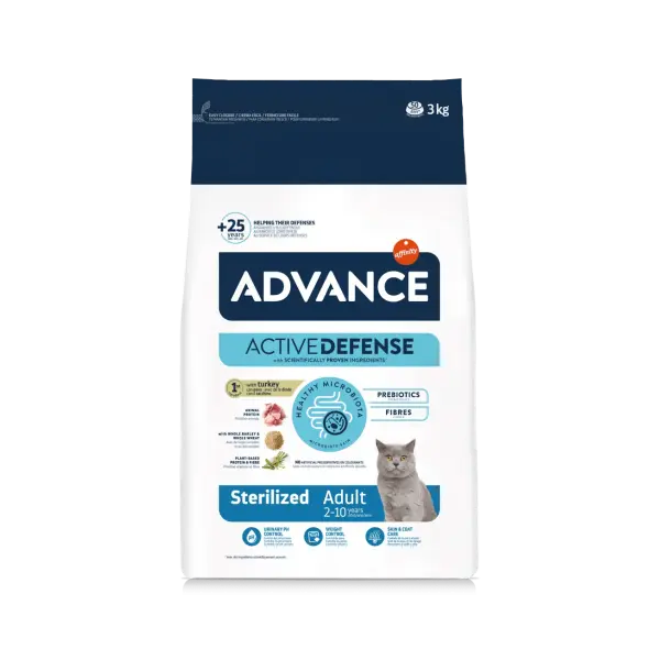 Advance Cat Adult Sterilized - Суха храна за кастрирани котки с пуешко и ечемик - 15 кг