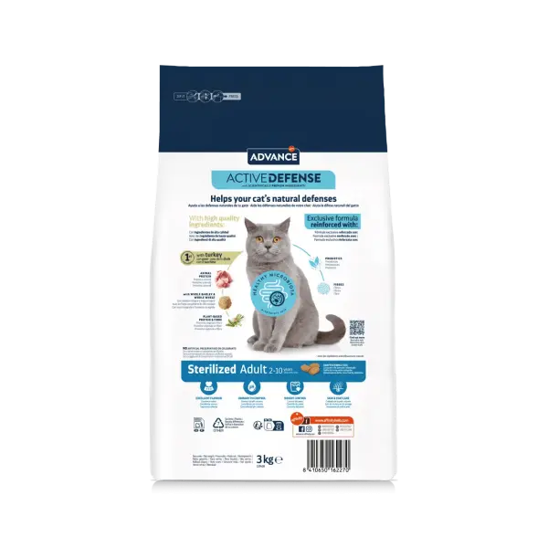 Advance Cat Adult Sterilized - Суха храна за кастрирани котки с пуешко и ечемик - 3 кг
