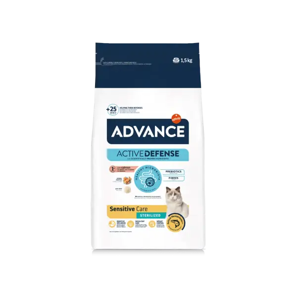 Advance Cat Adult Sterilized Sensitive - Суха храна за добро храносмилане за кастрирани котки със сьомга и ечемик - 10 кг