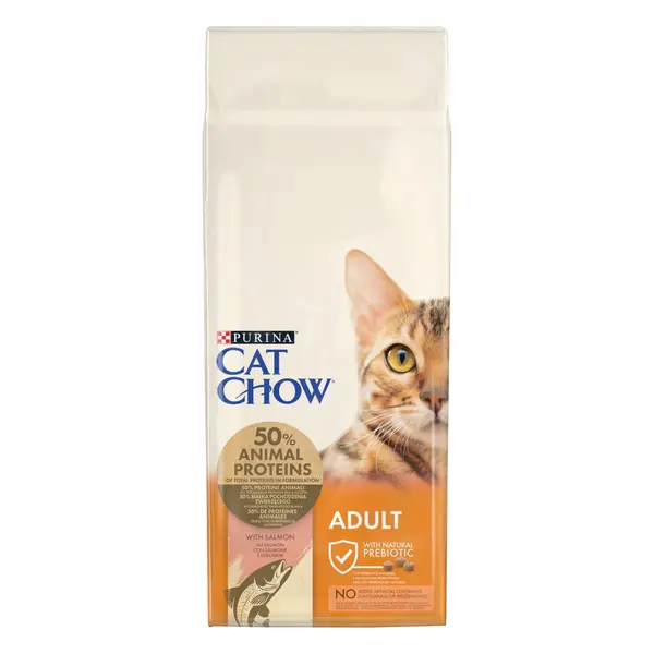 Cat Chow Adult - Пълноценна суха храна за котки с риба тон и сьомга - 15 кг