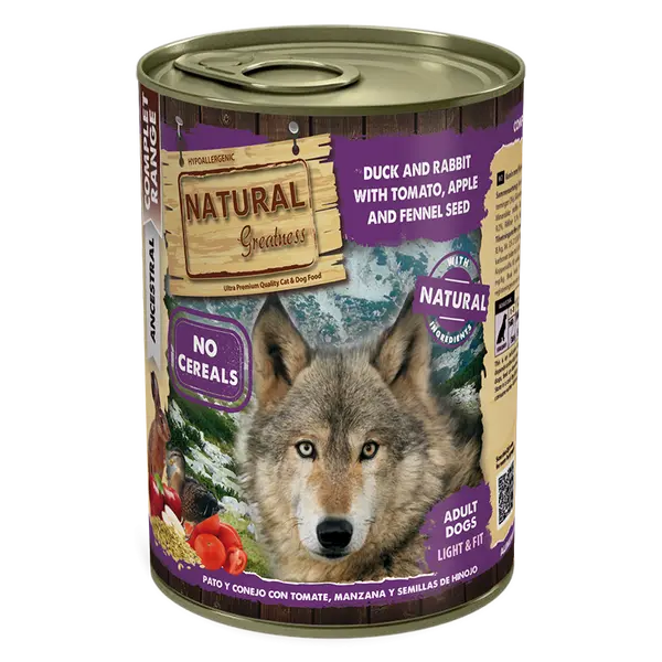 Natural Greatness Rabbit with Duck - Консерва за кучета със заек и патица, ябълка, домат и семена от копър - 400 г