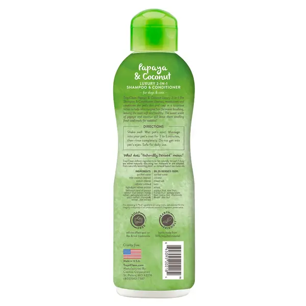 TropiClean Papaya and Coconut Luxury 2 in 1 - Шампоан и Балсам с Папая и Кокос за кучета и котки - 355 мл