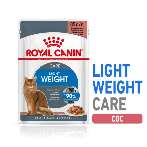 Royal Canin Light Weight Care - Пълноценна мокра храна за котки, склонни към напълняване - парченца в сос в пауч 12х85 г