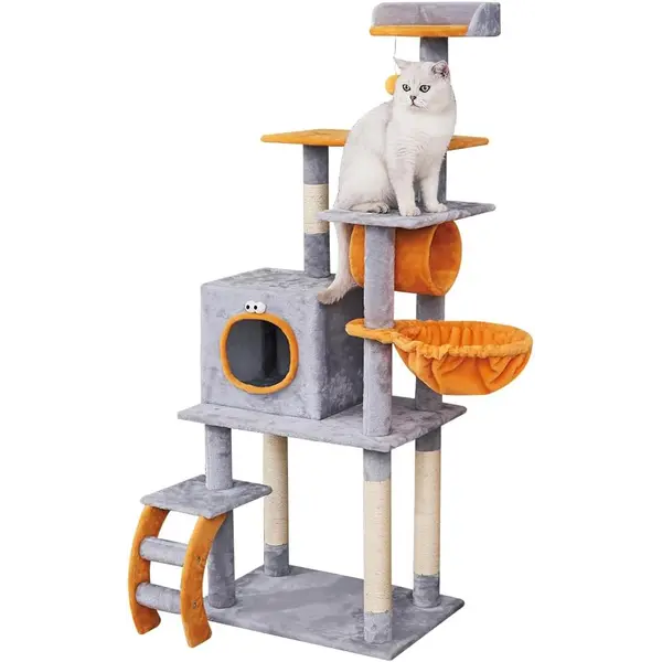 PlayMe Scratcher Bangkok - Драскало за котка Банкок 60 / 40 / 152 см в сиво и оранжево