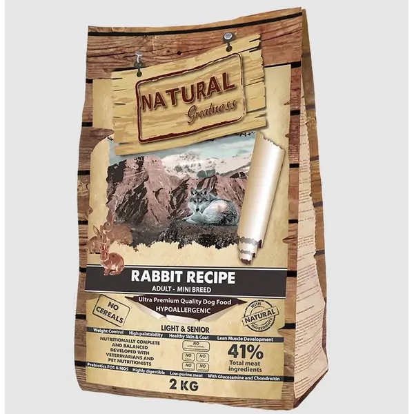 Natural Greatness Rabbit Sensitive Adult Mini Senior and Light - Суха храна със заешко за кучета от мини породи - 2 кг