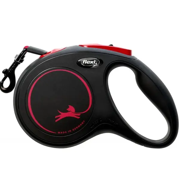 flexi Classic Black Fire M Tapе - Автоматичен повод - лента 5м, до 25кг, черно + ПОДАРЪК  нашийник с ЧЕРНА тока 20мм/40-55см
