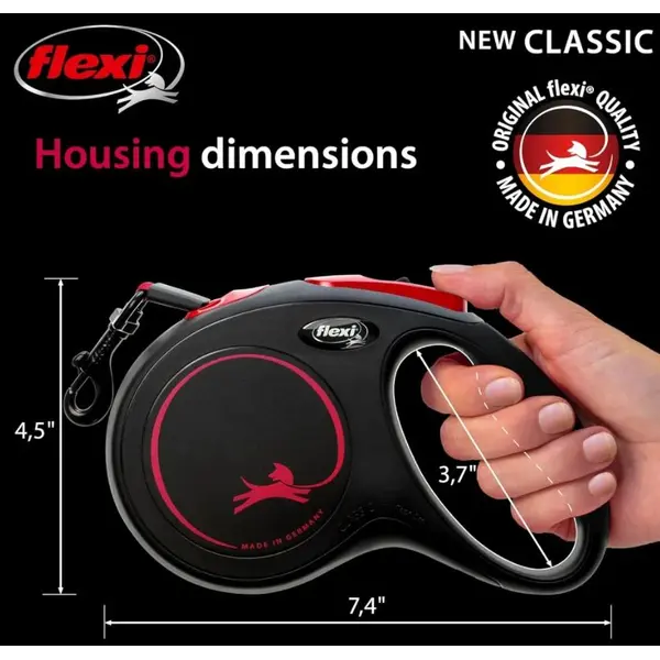 flexi Classic Black Fire M Tapе - Автоматичен повод - лента 5м, до 25кг, черно + ПОДАРЪК  нашийник с ЧЕРНА тока 20мм/40-55см