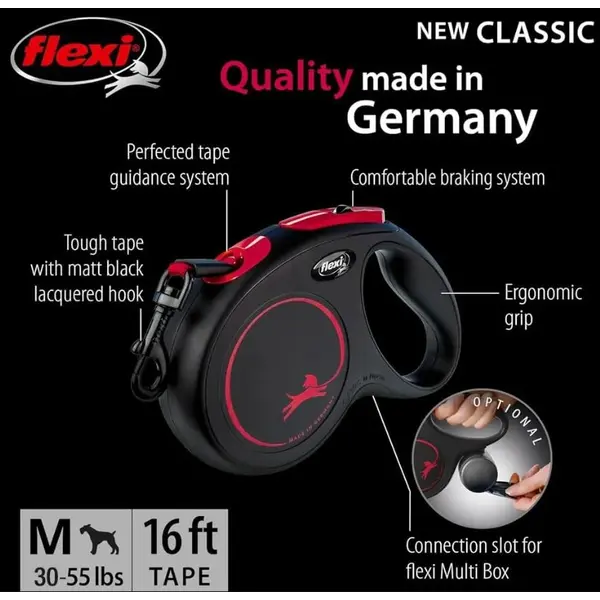 flexi Classic Black Fire M Tapе - Автоматичен повод - лента 5м, до 25кг, черно + ПОДАРЪК  нашийник с ЧЕРНА тока 20мм/40-55см