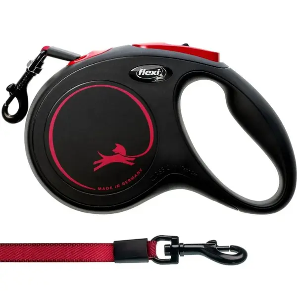 flexi Classic Black Fire M Tapе - Автоматичен повод - лента 5м, до 25кг, черно + ПОДАРЪК  нашийник с ЧЕРНА тока 20мм/40-55см