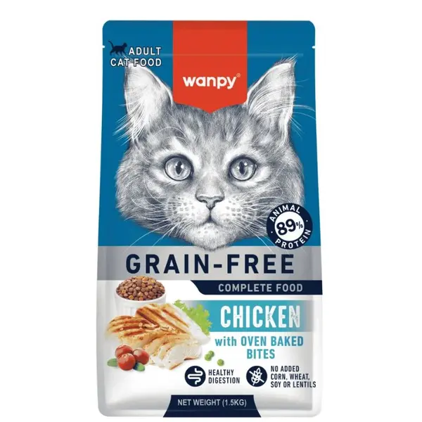Wanpy Grain Free Chicken - суха храна за котки с пилешко, без зърно, 1.5 кг