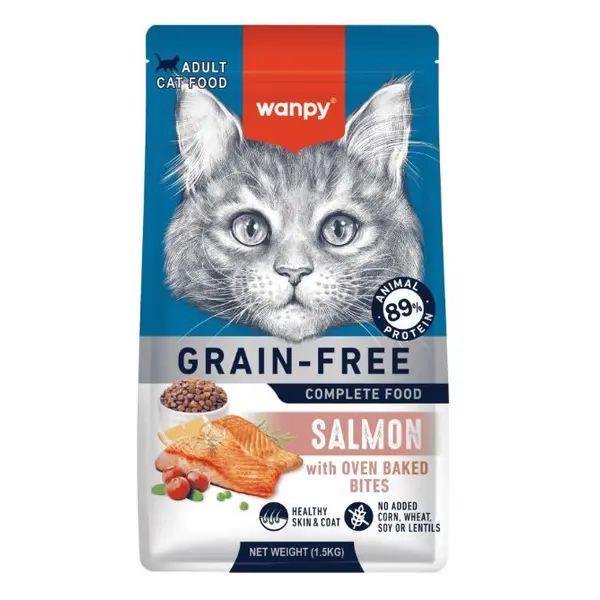 Wanpy Grain Free Salmon - суха храна за котки със сьомга, без зърно, 1.5 кг