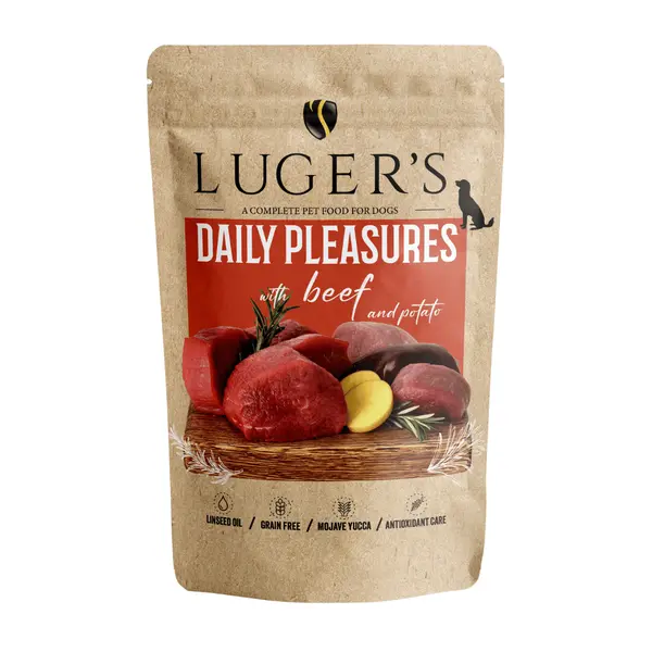 Luger`s Daily Pleasures Dog Adult - Пълноценна мокра храна за кучета с говеждо и картофи - пауч 10 х 500 г
