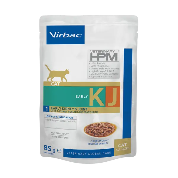 Virbac Cat Early Kidney Care Pouch - Диетична мокра храна за котки с бъбречна недостатъчност, пауч хапки в сос грейви - 12х85 г
