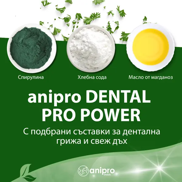 anipro Dental Pro Power - пурички със спирулина, 84 г, зелен чай