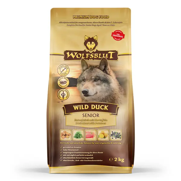 Wolfsblut Wild Duck Senior - суха храна за възрастни кучета с дива патица и картофи, 2 кг
