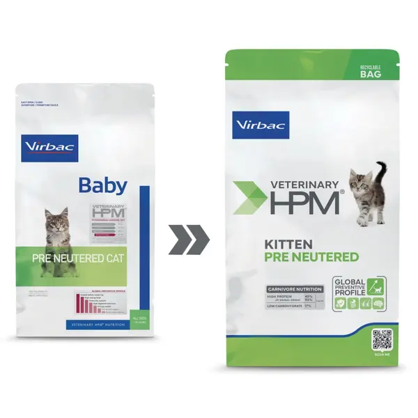 Virbac HPM Kitten Pre Neutered Cat - пълноценна храна за малки котенца до 12 месечна възраст или до до кастрация - 1,5 кг