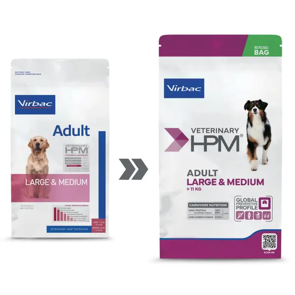Virbac HPM Adult Large & Medium Dog - за кучета средни породи над 12 месеца и кучета големи породи над 18 месеца - 3 кг