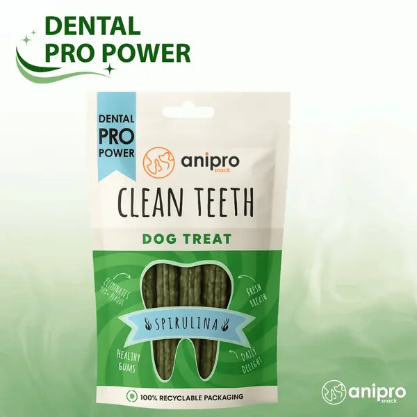 anipro Dental Pro Power - пурички със спирулина, 84 г, зелен чай