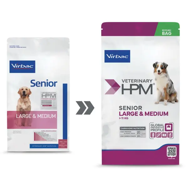 Virbac HPM Senior Large & Medium Dog - за кучета средни породи над 8 години и кучета големи породи над 6 години - 12 кг