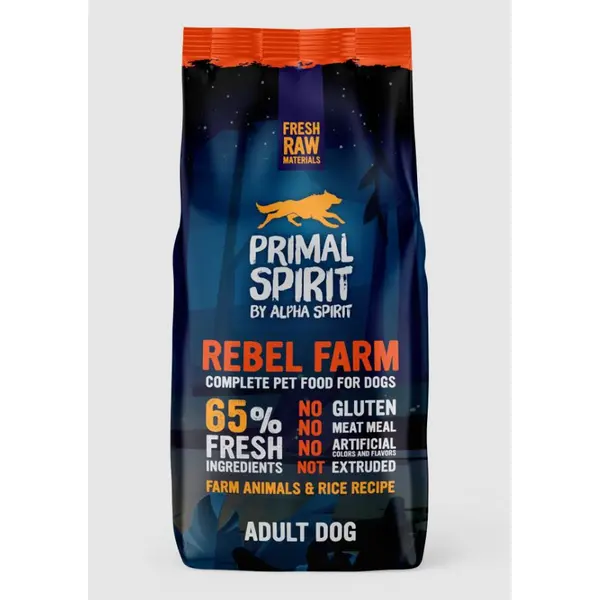 Primal Spirit Rebel Farm - Суха храна за куче с 45% прясно пилешко месо и 20% прясна риба - 12 кг