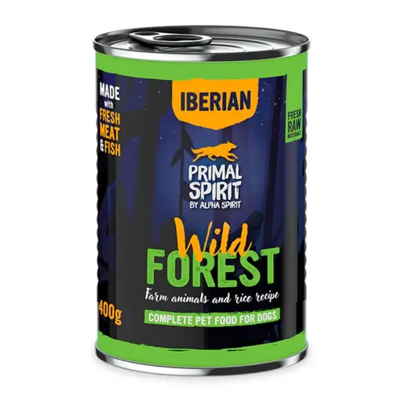 Primal Spirit Wild Forest - Пълноценна мокра храна за кучета със свинско и пуешко месо - консерва 400 г