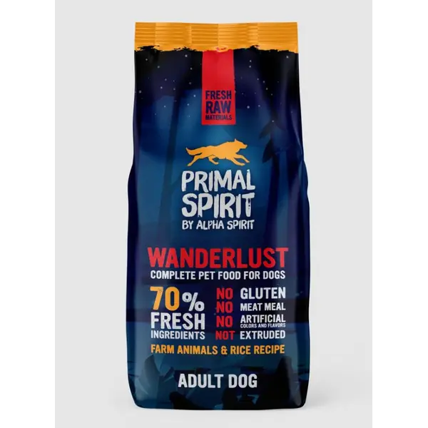 Primal Spirit Wanderlust - Суха храна за куче с 50% прясно пилешко и 20% прясна риба 12 кг