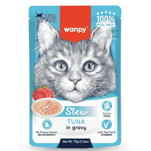 Wanpy Stew Tuna in gravy - пауч за котки, ароматно стю с риба тон в сос, 70 г