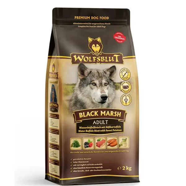 Wolfsblut Black Marsh Adult - суха храна за кучета с воден бивол и сладки картофи, 2 кг