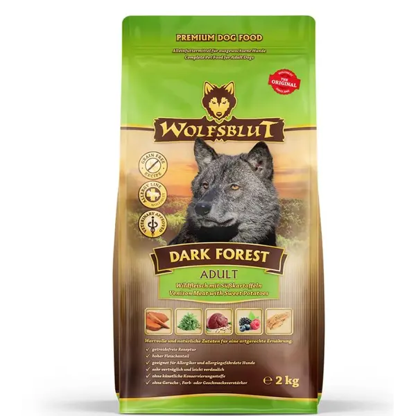 Wolfsblut Dark Forest Adult - суха храна за кучета с дивечово месо и сладки картофи, 2 кг