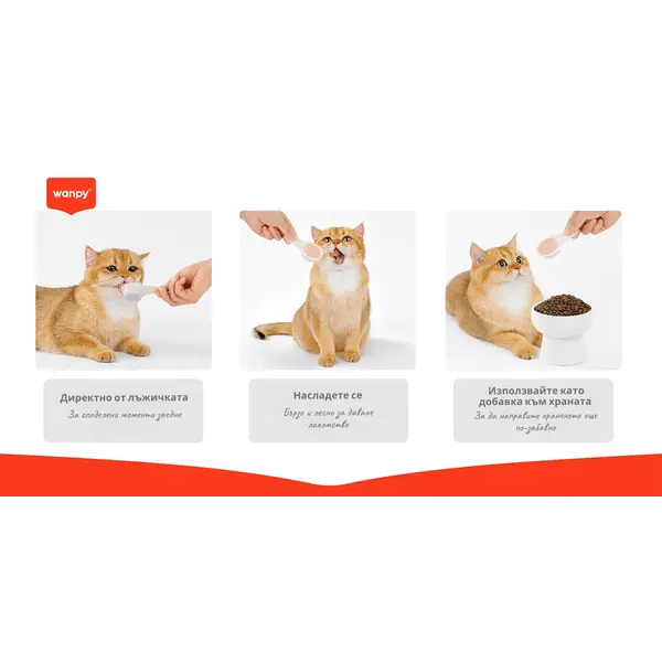 Wanpy Cat Chicken - лакомство за котки, лъжичка с кремообразно лакомство с пилешко, 10х16 г