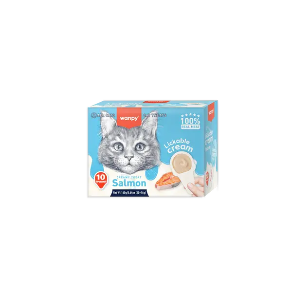 Wanpy Cat salmon - лакомство за котки, лъжичка с кремообразно лакомство със сьомга, 10х16 г