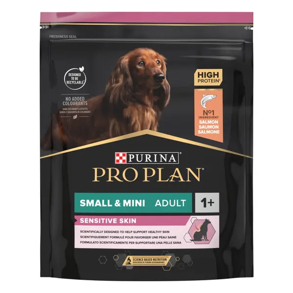 Pro Plan Dog Small & Mini Adult SENSITIVE SKIN - за кучета  в зряла възраст от дребни и мини породи с чувствителна кожа, суха храна със сьомга