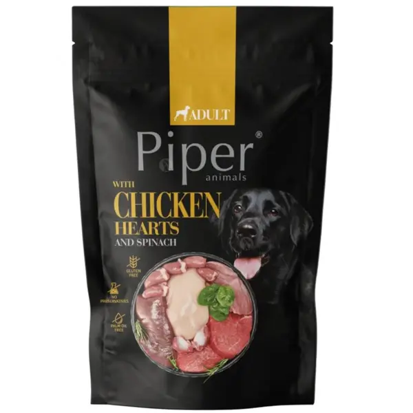 Piper Adult Dog Chicken hearts and spinach - пауч за кучета с пилешки сърца и спанак, 500 г