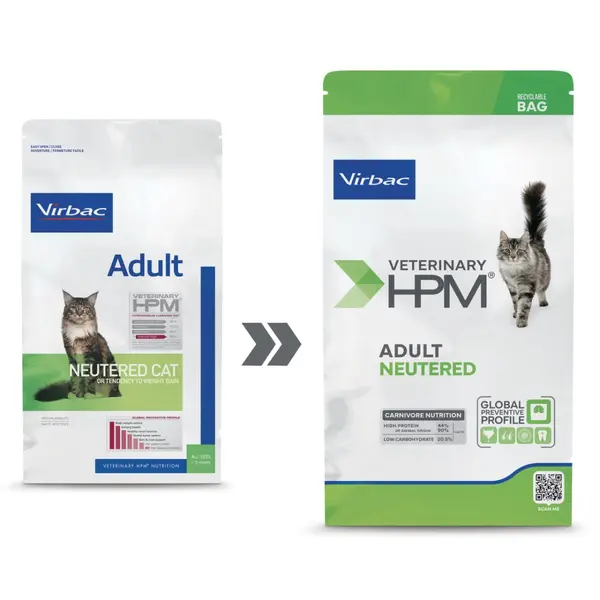 Virbac HPM Adult Neutered Cat - пълноценна храна за кастрирани котки над 12 месеца - 1,5 кг
