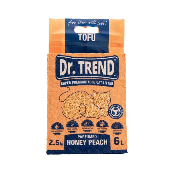 Dr. Trend Tofu Cat Litter Honey Peach - Соева котешка тоалетна с аромат на Праскова, 6л