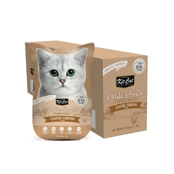 Kit Cat chicken pouch – Пълноценна мокра храна за котки в зряла възраст, пилешко  в желе, пауч 70 г