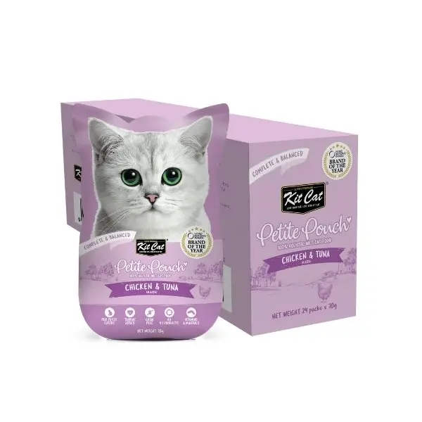 Kit Cat chicken & tuna pouch – Пълноценна мокра храна за котки в зряла възраст, пилешко и риба тон в желе, пауч 70 г