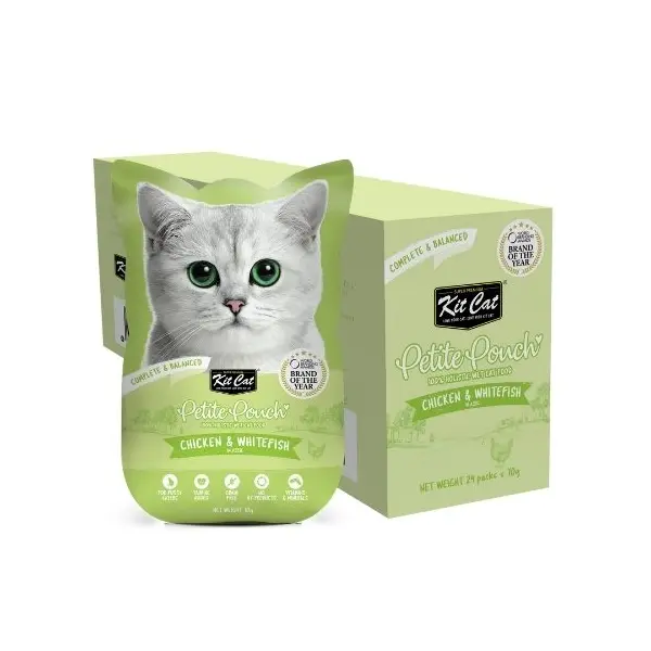 Kit Cat chicken & whitefish pouch – Пълноценна мокра храна за котки в зряла възраст, пилешко и бяла риба в желе, пауч 70 г