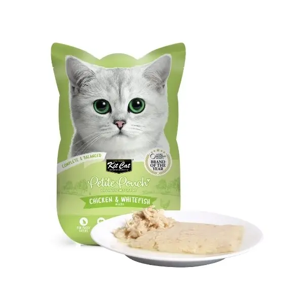 Kit Cat chicken & whitefish pouch – Пълноценна мокра храна за котки в зряла възраст, пилешко и бяла риба в желе, пауч 70 г