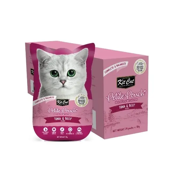 Kit Cat tuna & beef pouch – Пълноценна мокра храна за котки в зряла възраст, риба тон и телешко в желе, пауч 70 г