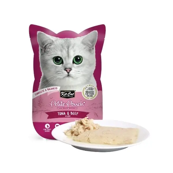 Kit Cat tuna & beef pouch – Пълноценна мокра храна за котки в зряла възраст, риба тон и телешко в желе, пауч 70 г