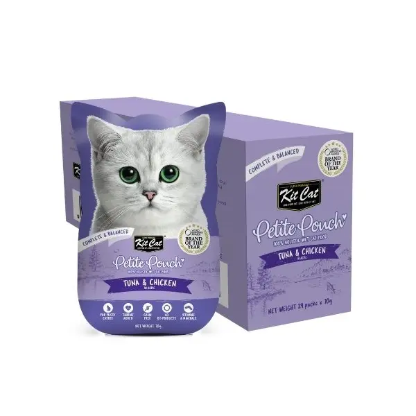 Kit Cat tuna & chicken pouch – Пълноценна мокра храна за котки в зряла възраст, риба тон и пилешко в желе, пауч 70 г