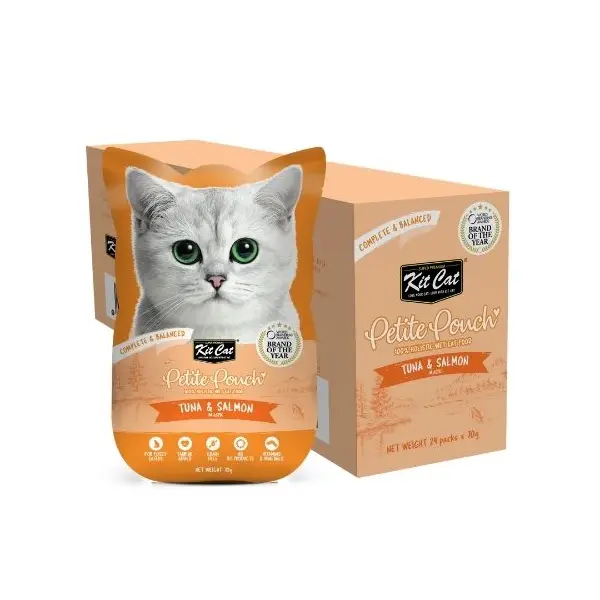 Kit Cat tuna & salmon pouch – Пълноценна мокра храна за котки в зряла възраст, риба тон и сьомга в желе, пауч 70 г