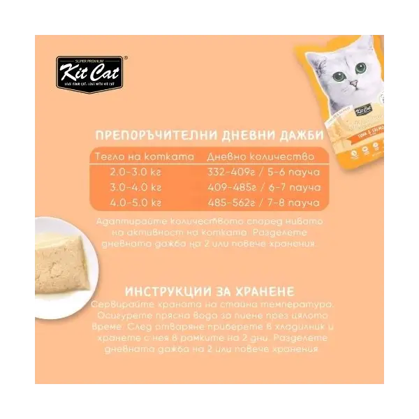 Kit Cat tuna & salmon pouch – Пълноценна мокра храна за котки в зряла възраст, риба тон и сьомга в желе, пауч 70 г