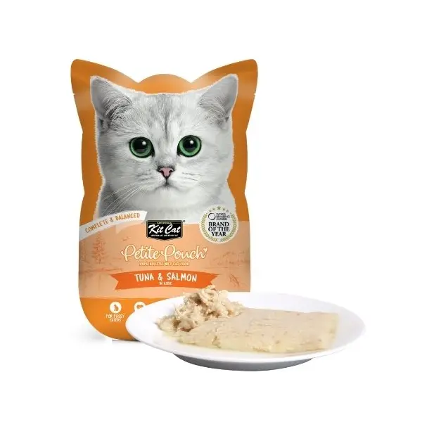 Kit Cat tuna & salmon pouch – Пълноценна мокра храна за котки в зряла възраст, риба тон и сьомга в желе, пауч 70 г