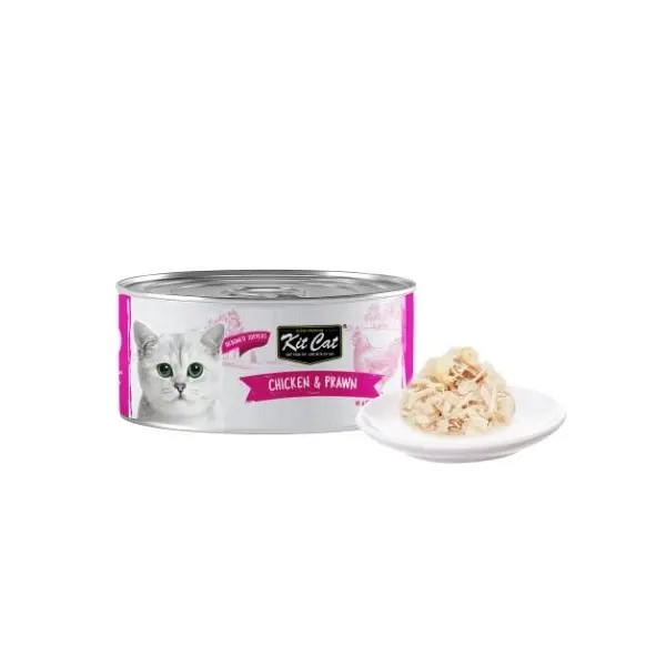 Kit Cat deboned toppers chicken & prawn  – Допълваща мокра храна за котки, пилешко и кралски скариди в желе, консерва 80 г