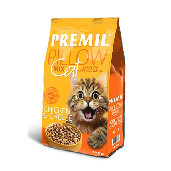 Premil Pillow Cat Mix Chicken & Cheese - Пълноценна храна за котки от всички възрасти с пиле, сирене и масло от сьомга - 10 кг