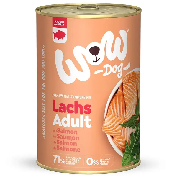 WOW Dog Adult salmon with dandelion and nettle - За кучета в зряла възраст със сьомга, глухарче и коприва - консерва 400 г