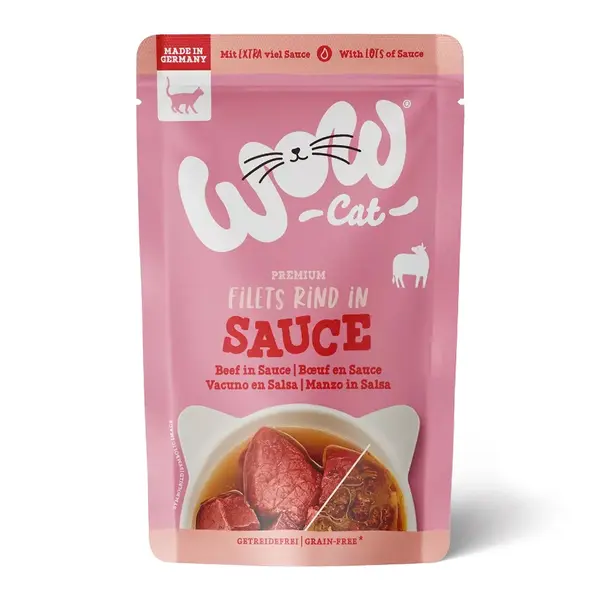 WOW Cat Beef in sauce pouch -  Пълноценна мокра храна за котки - говеждо филе в сос, пауч  8 х 85 г